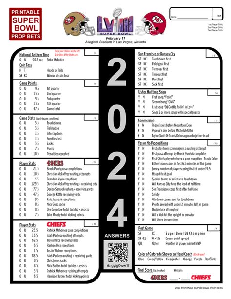 super bowl prop bets sheet|Printable Super Bowl 2024 prop bets sheet: Track results with full list.